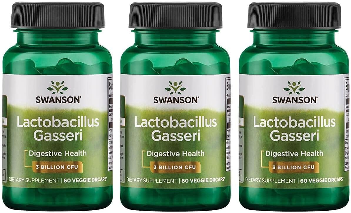 3 Bottles of Swanson Lactobacillus Gasseri Probiotic Supplement - 60 Veggie Capsules Each - Supports Digestive Health, Satiety, and Fat Metabolism with 3 Billion CFU