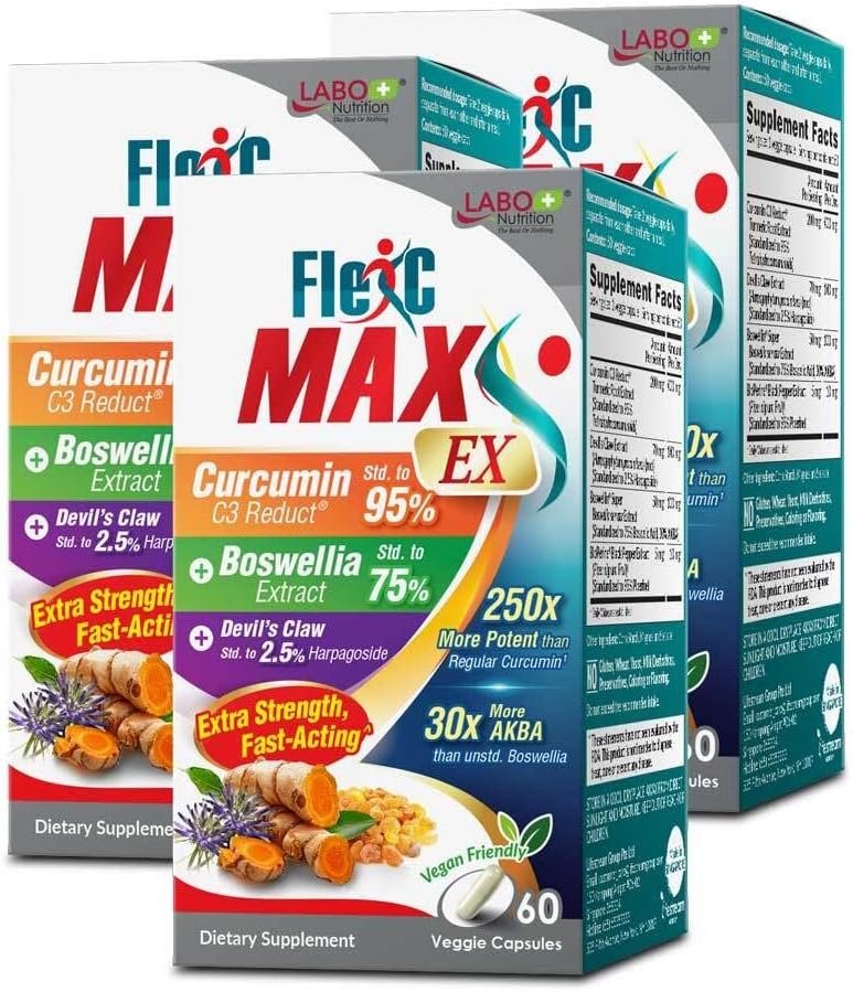 3 Boxes of LABO Nutrition FlexC MAX EX Turmeric Curcumin C3 Reduct Tetrahydrocurcuminoids for Joint Discomfort Relief