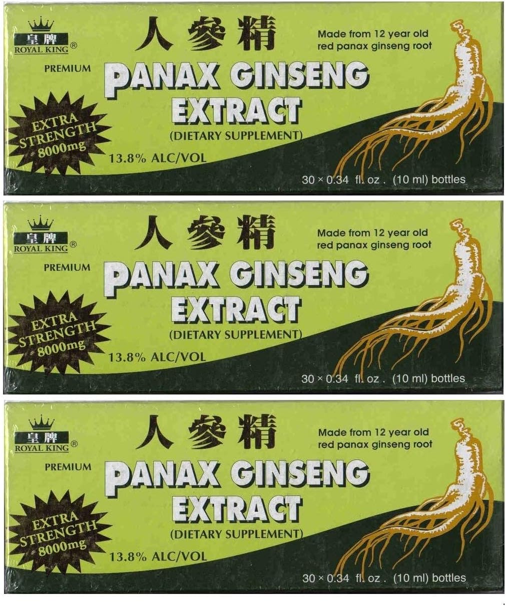 3 Boxes of Royal King Panax Ginseng Extract with Alcohol 8000 mg - 30 Vials
