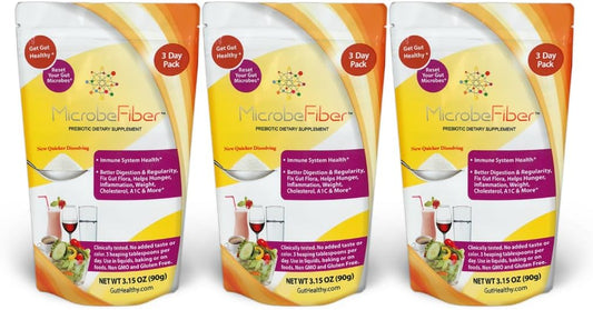 3-Day Travel Pack of MicrobeFiber Prebiotic Soluble Fiber for Gut Health Reset