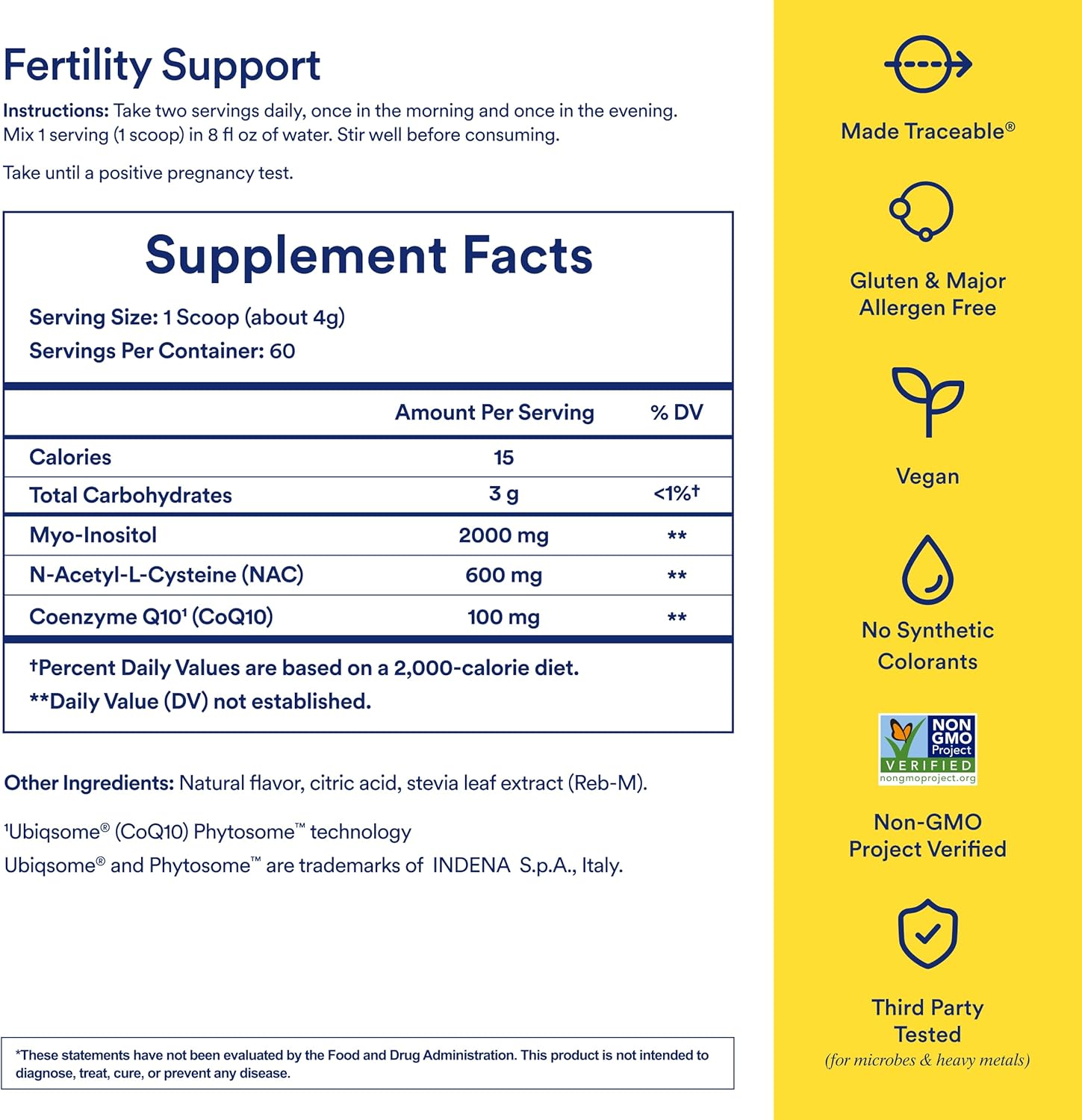 3-in-1 Fertility Support Drink Mix for Conception with CoQ10, NAC & Myo-Inositol - OB/GYN Formulated (60 Servings)