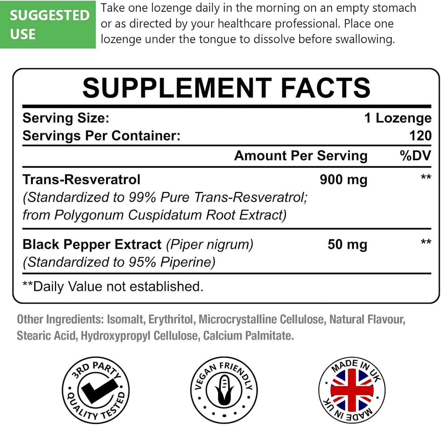 3-in-1 Sublingual Trans-Resveratrol Supplement - 99% Purity, NAD+ Boost, Immune Support, Anti-Aging - 120 Lozenges