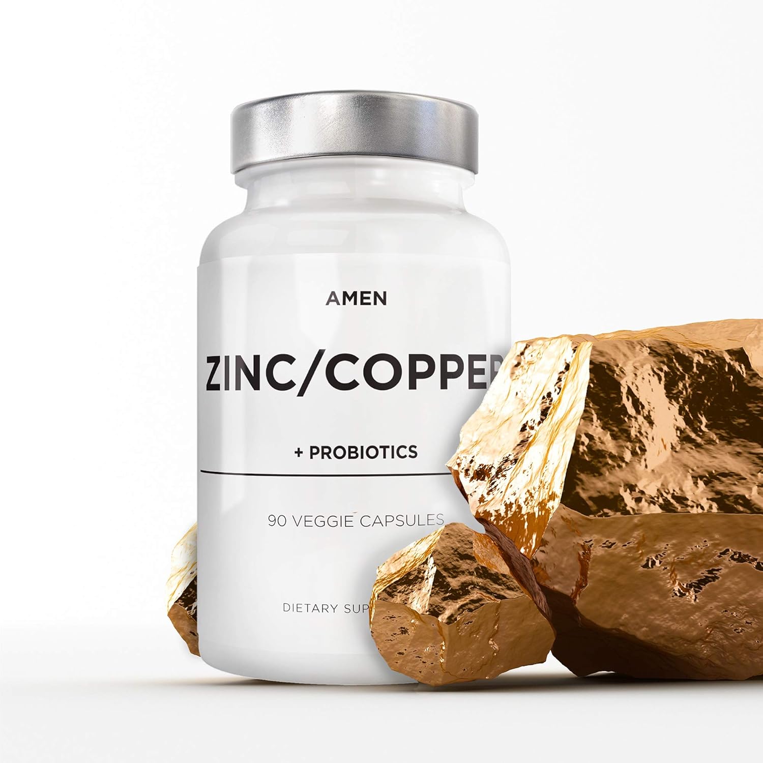 3 Month Supply of Amen Zinc & Copper Supplement with Probiotics - 50mg Zinc Picolinate Vitamin Pills - Essential Minerals - 2 Billion CFUs Probiotic - Vegan & Non-GMO - 90 Capsules
