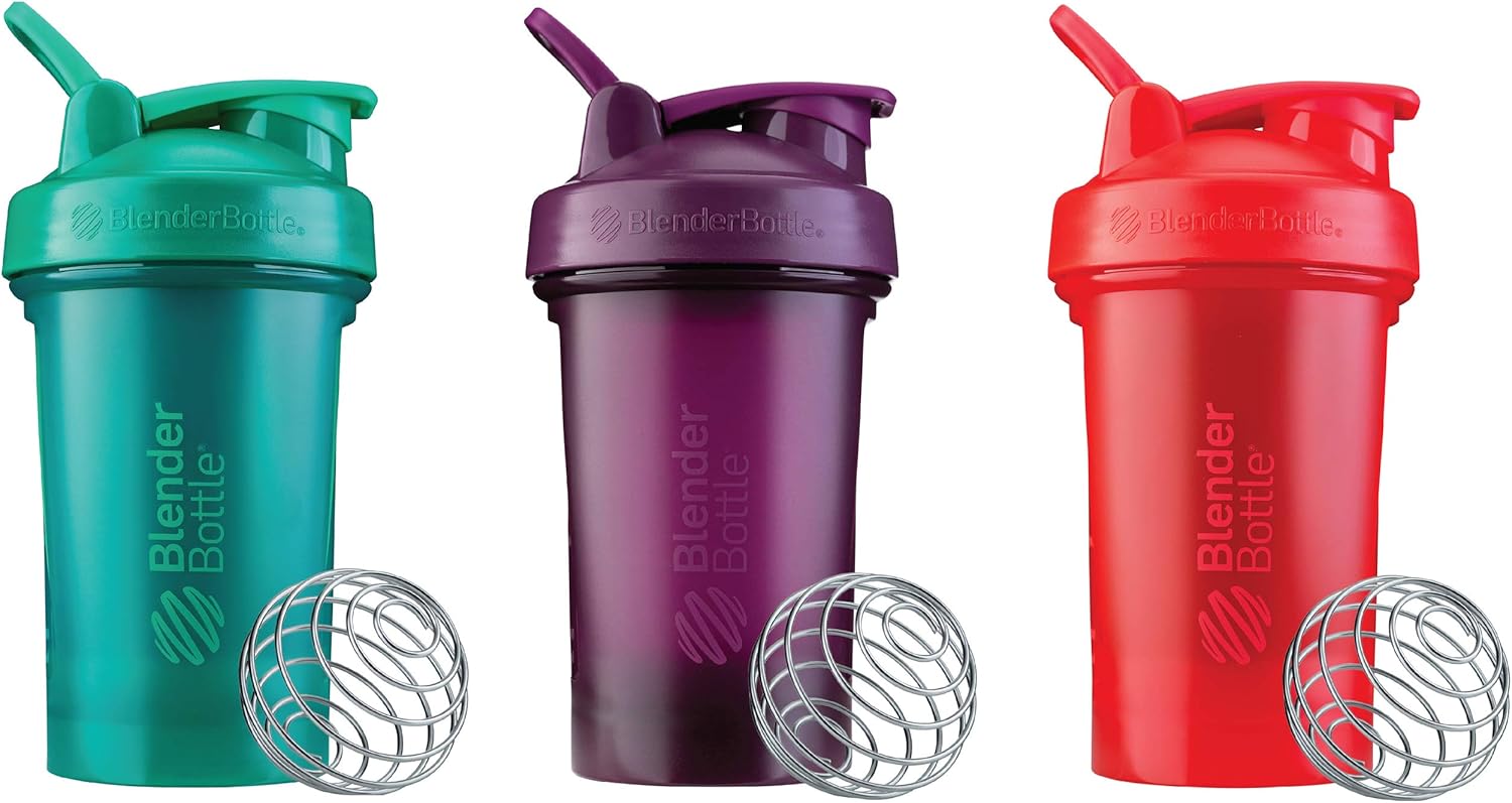 3-Pack 20-Ounce BlenderBottle Classic V2 Shaker Bottle Set for Protein Shakes and Pre Workout - Red, Green, Plum