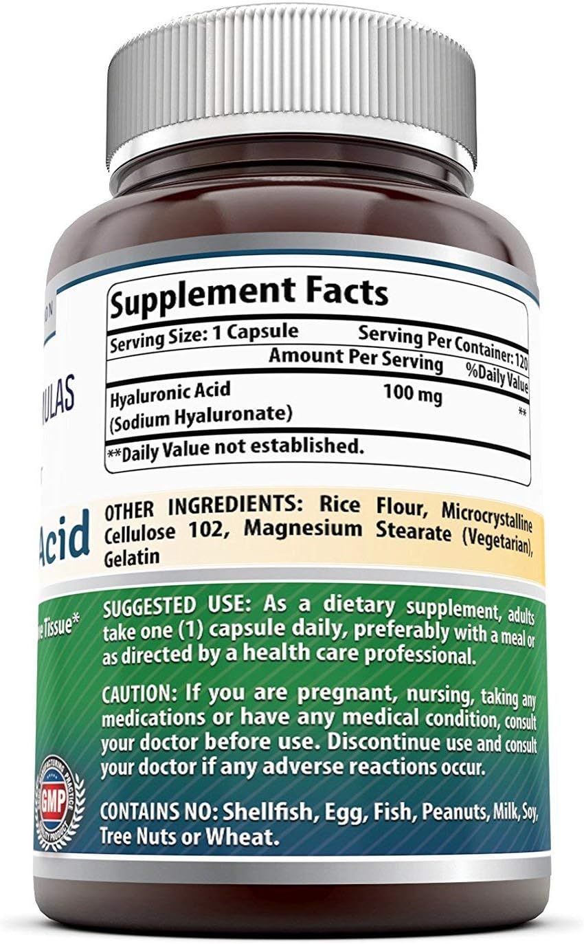 3 Pack Amazing Nutrition Amazing Formulas Hyaluronic Acid 100 mg Capsules Supplement - Non-GMO, Gluten Free, Made in USA - 120 Count