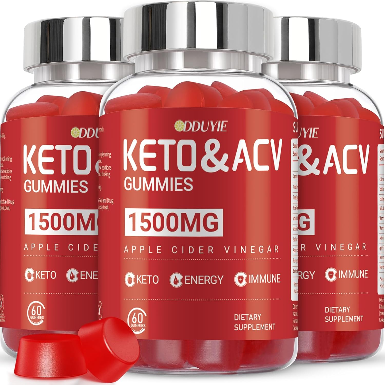 3 Pack Apple Cider Vinegar Gummies with Vitamin B6 & B12 for Energy | Keto ACV Supplement | Apple Flavor | 60 Vegan Gummies for Adults