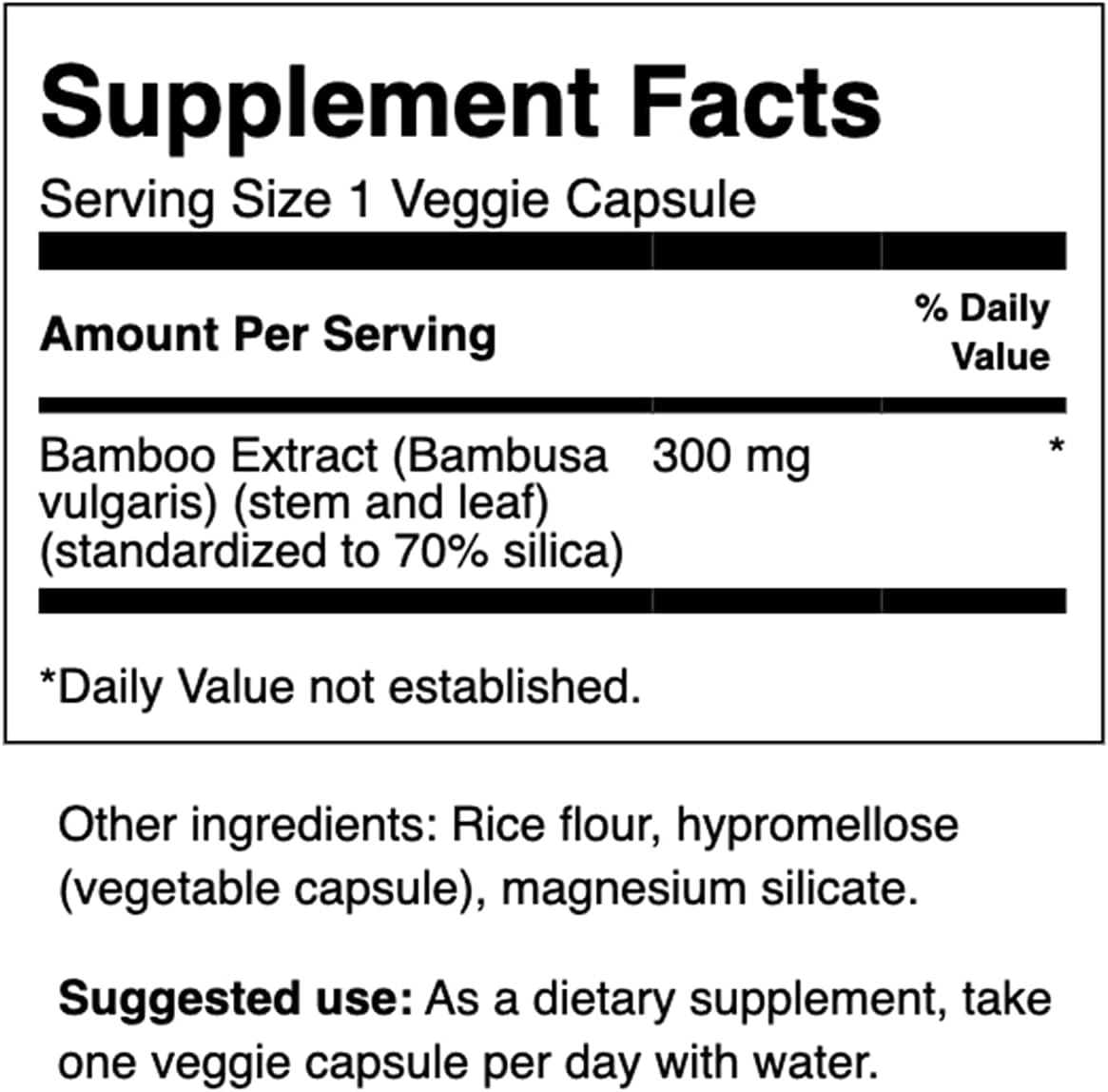 3 Pack Bamboo Extract Supplement for Hair, Skin, Nails - High Silica Content for Collagen & Bone Growth - 60 Veggie Capsules, 300mg