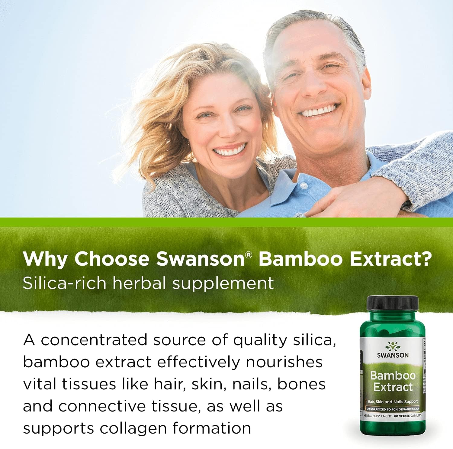 3 Pack Bamboo Extract Supplement for Hair, Skin, Nails - High Silica Content for Collagen & Bone Growth - 60 Veggie Capsules, 300mg