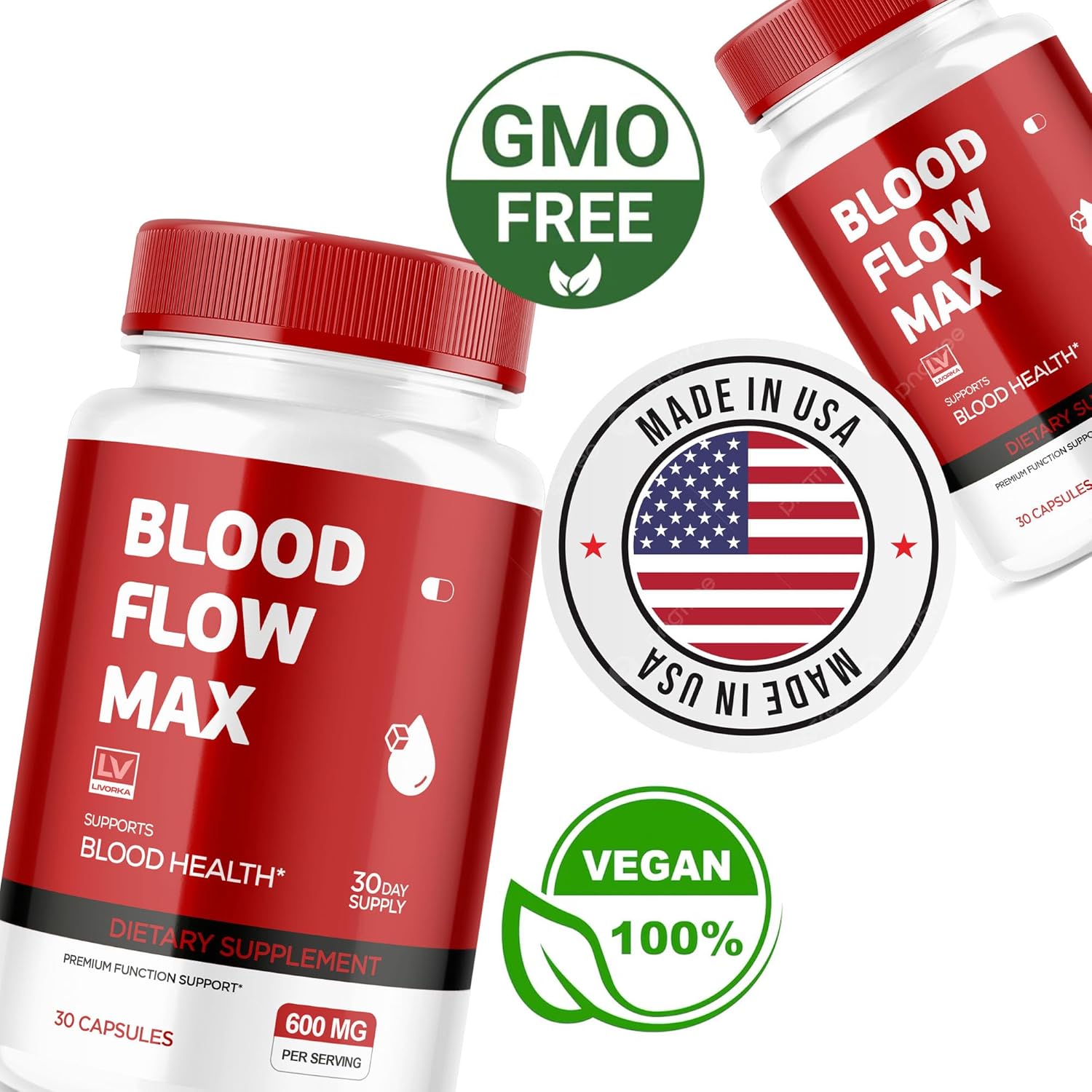3 Pack Blood Flow Max Capsules for General Wellness - 90 Pills for 3 Months of Blood Support