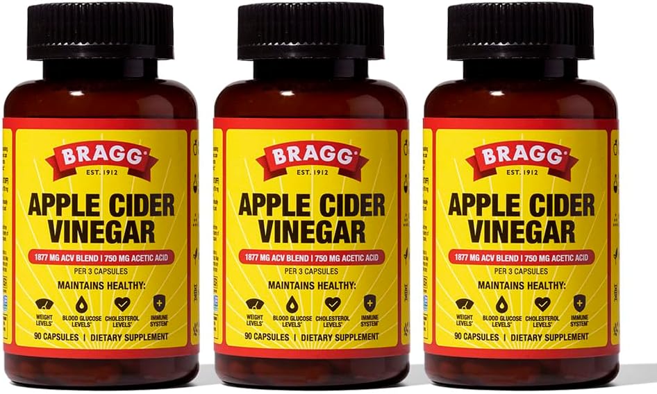 3-Pack Bragg Apple Cider Vinegar Capsules with Vitamin D and Zinc - 90 Capsules - Immune System Support