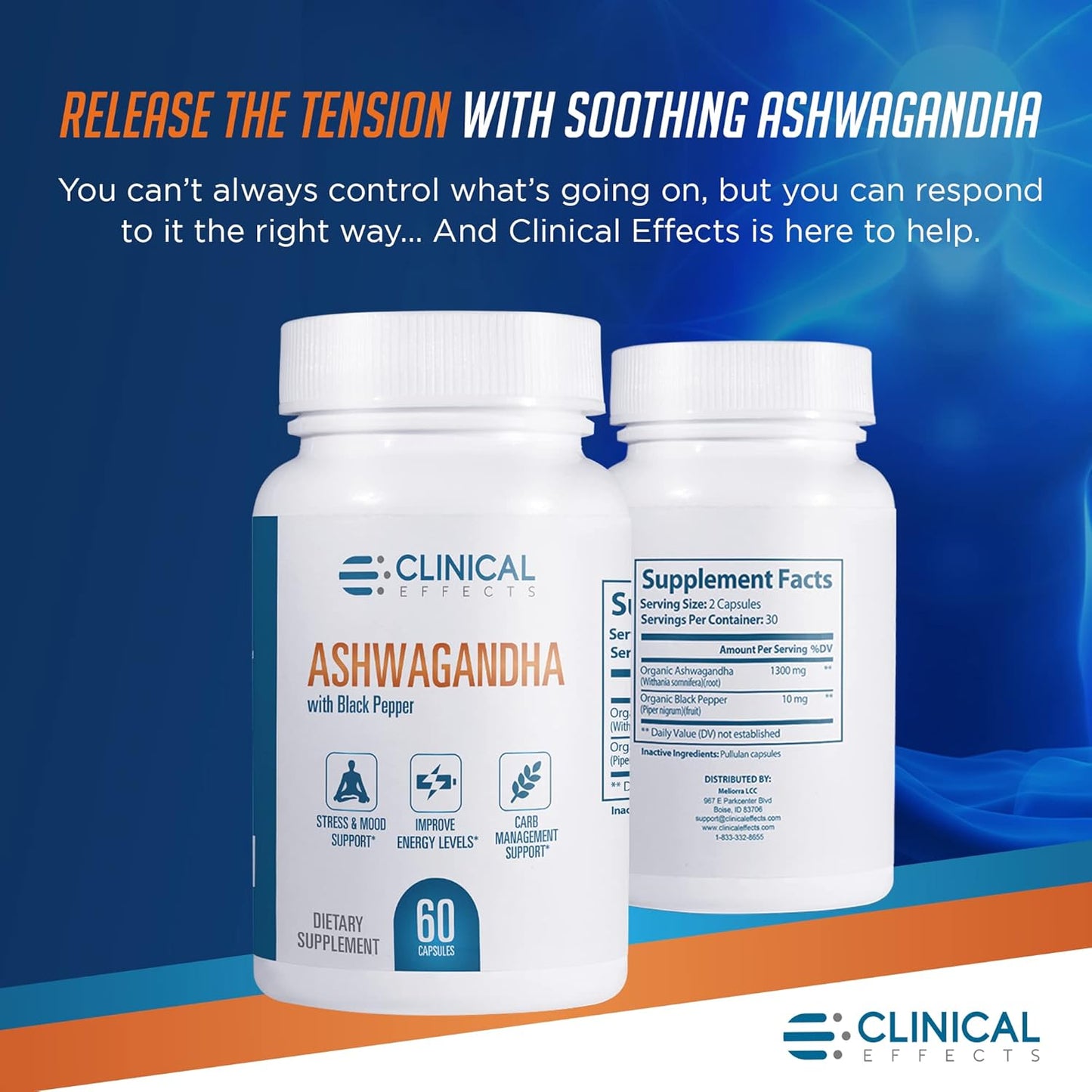 3 Pack Clinical Strength Ashwagandha Capsules with Black Pepper for Stamina and Calm - 180 Capsules - Made in USA