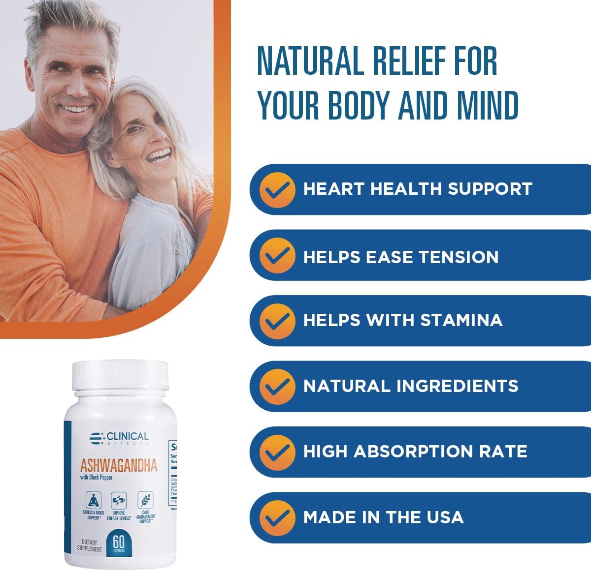 3 Pack Clinical Strength Ashwagandha Capsules with Black Pepper for Stamina and Calm - 180 Capsules - Made in USA