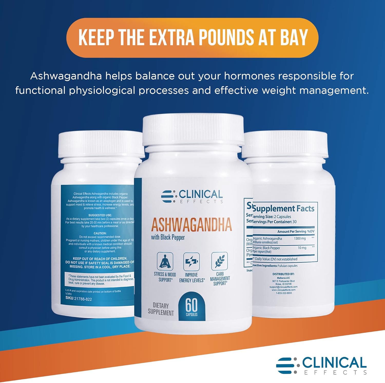 3 Pack Clinical Strength Ashwagandha Capsules with Black Pepper for Stamina and Calm - 180 Capsules - Made in USA