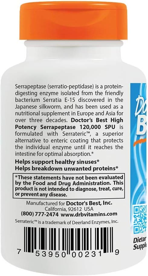3 Pack Doctor's Best High Potency Serrapeptase 120,000 SPU 90 Veggie Capsules