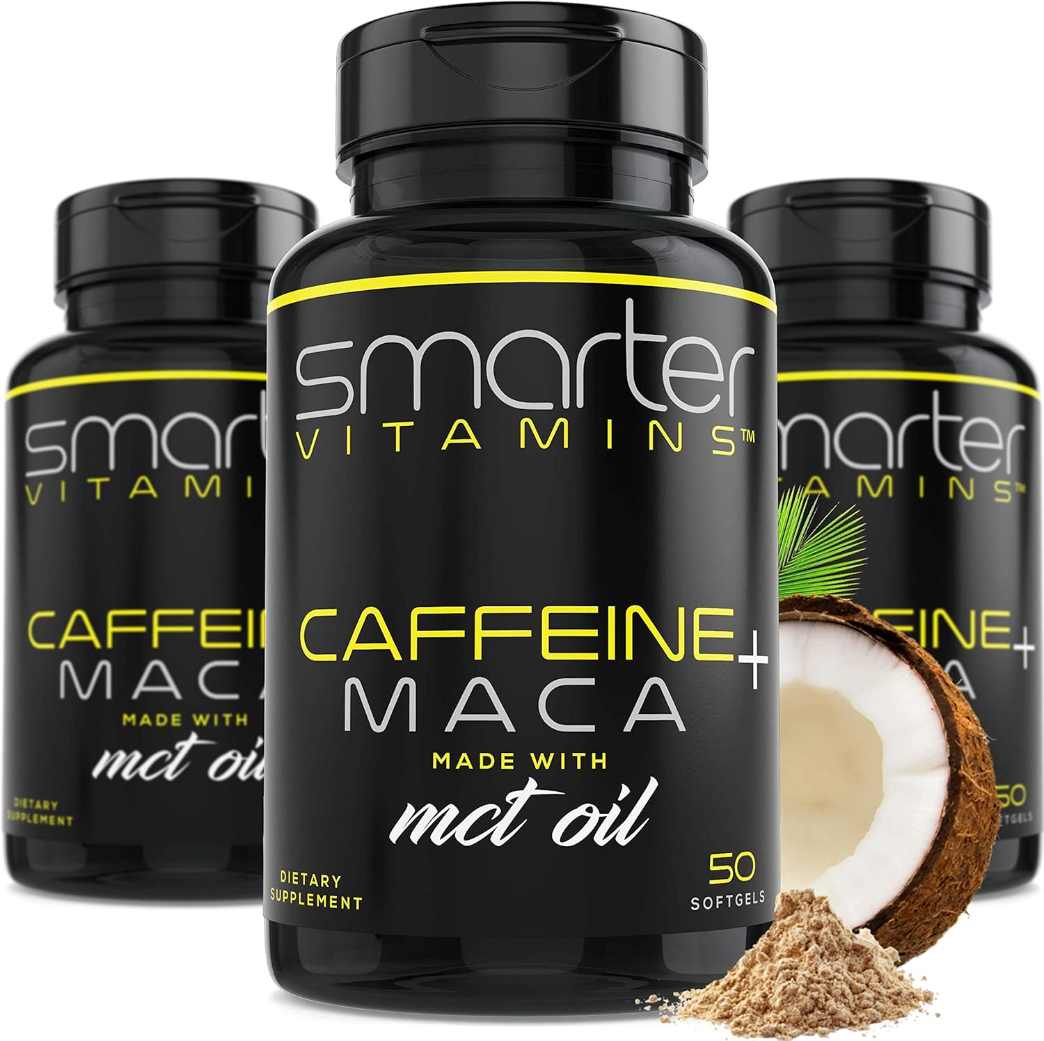 3 Pack Energy Pills with 200mg Caffeine, Coconut MCT Oil, Maca Root - 150 Softgels by SmarterVitamins