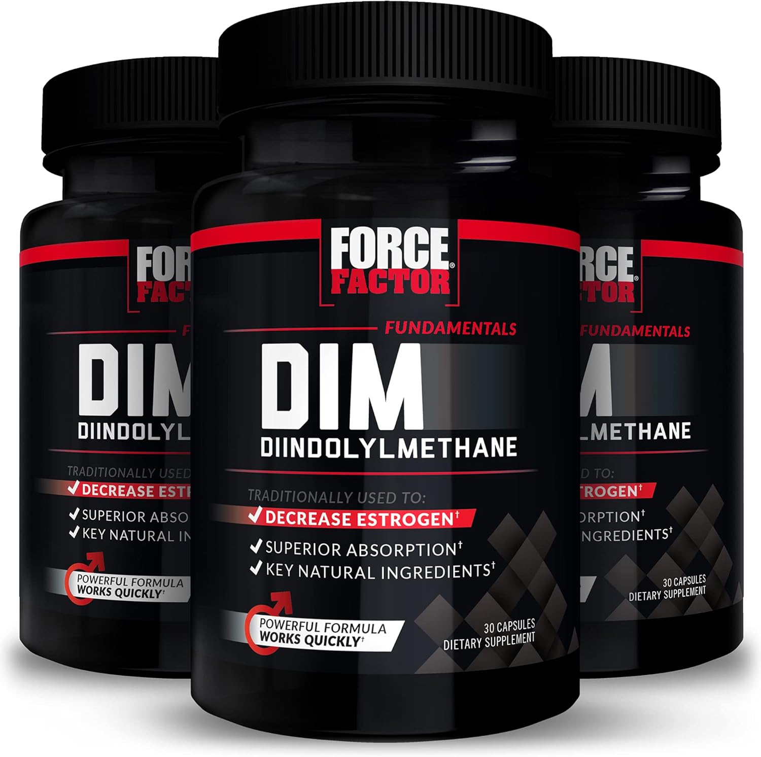 3-Pack Force Factor DIM Pills - Decrease Estrogen in Men, 300mg Diindolylmethane Supplement with Natural Ingredients, Fast-Acting Formula, 90 Capsules