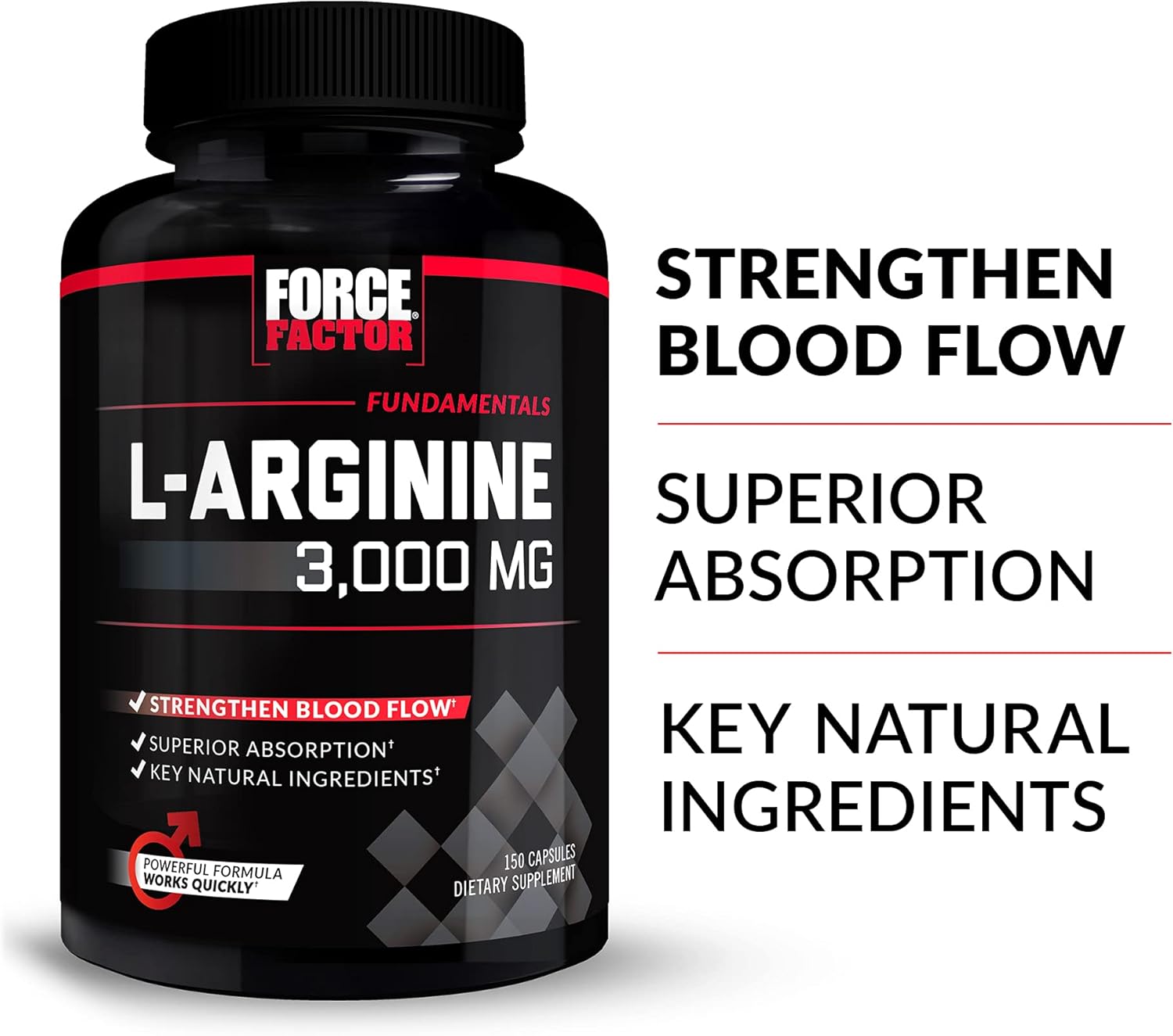3-Pack Force Factor L-Arginine Nitric Oxide Supplement with BioPerine - Build Muscle, Support Blood Flow, Circulation, Nutrient Delivery, & Pumps - 3000mg, 450 Capsules