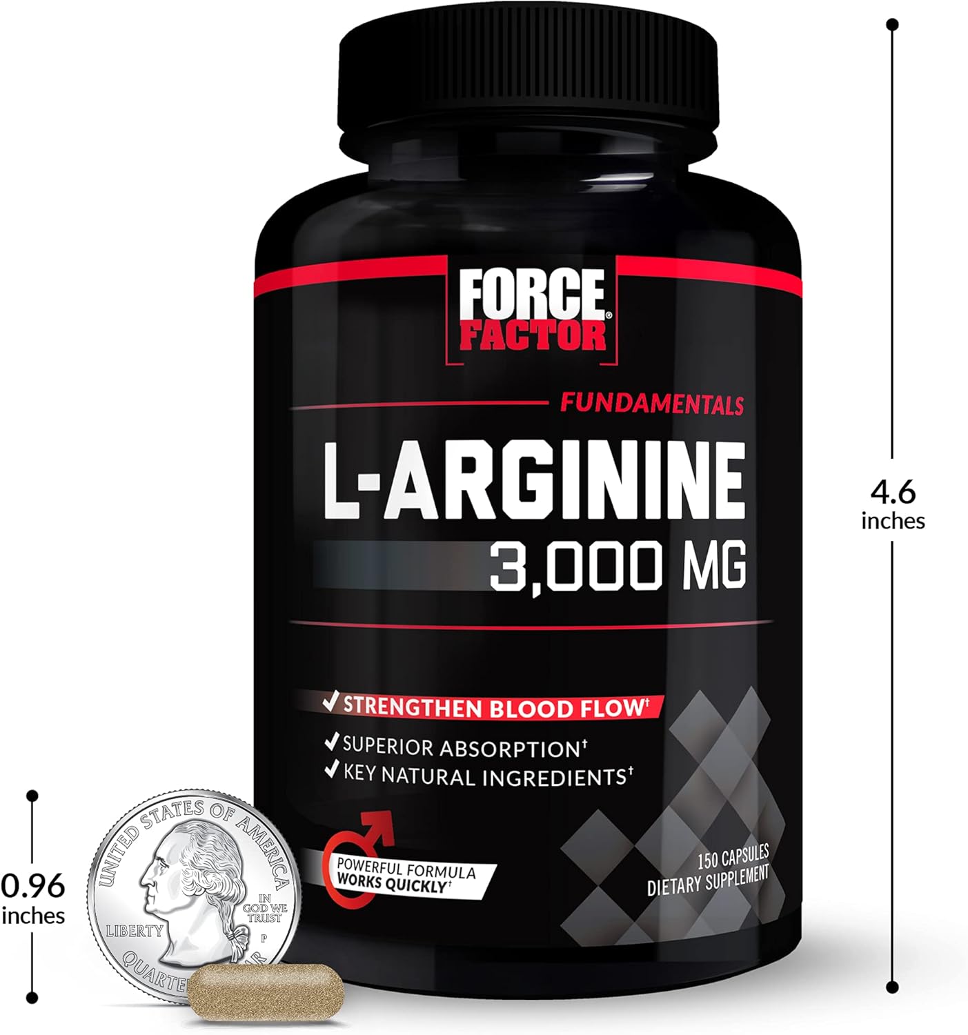 3-Pack Force Factor L-Arginine Nitric Oxide Supplement with BioPerine - Build Muscle, Support Blood Flow, Circulation, Nutrient Delivery, & Pumps - 3000mg, 450 Capsules