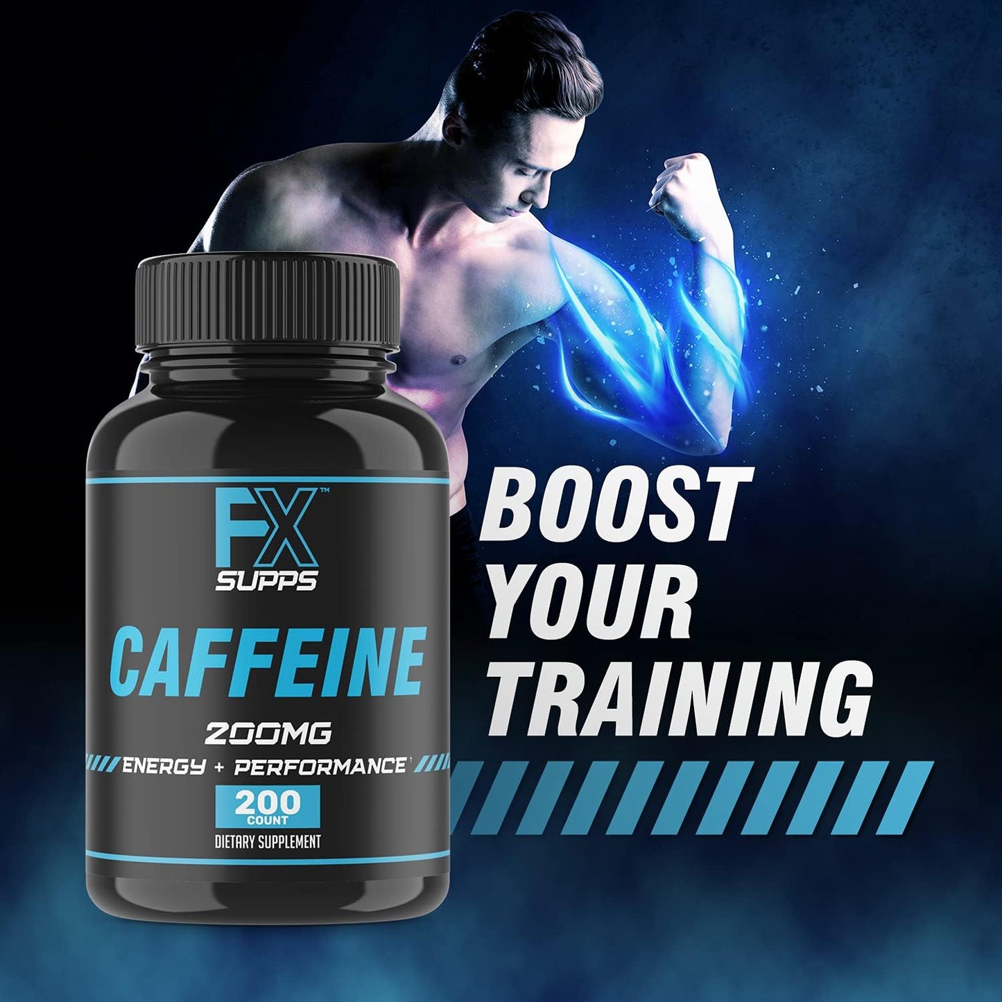 3-Pack FXSUPPS Caffeine 200mg Pills - Fast Acting Energy Supplement for Men and Women - Enhances Focus, Memory, & Metabolism Boost