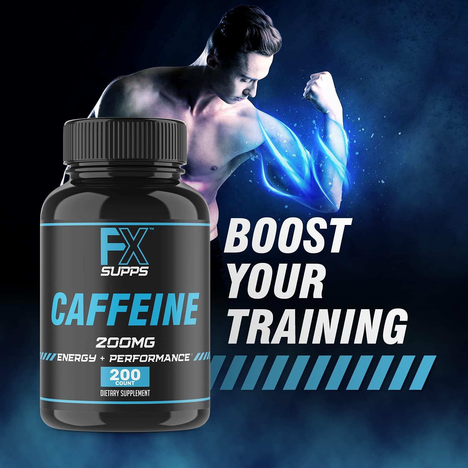 3-Pack FXSUPPS Caffeine 200mg Pills - Fast Acting Energy Supplement for Men and Women - Enhances Focus, Memory, & Metabolism Boost