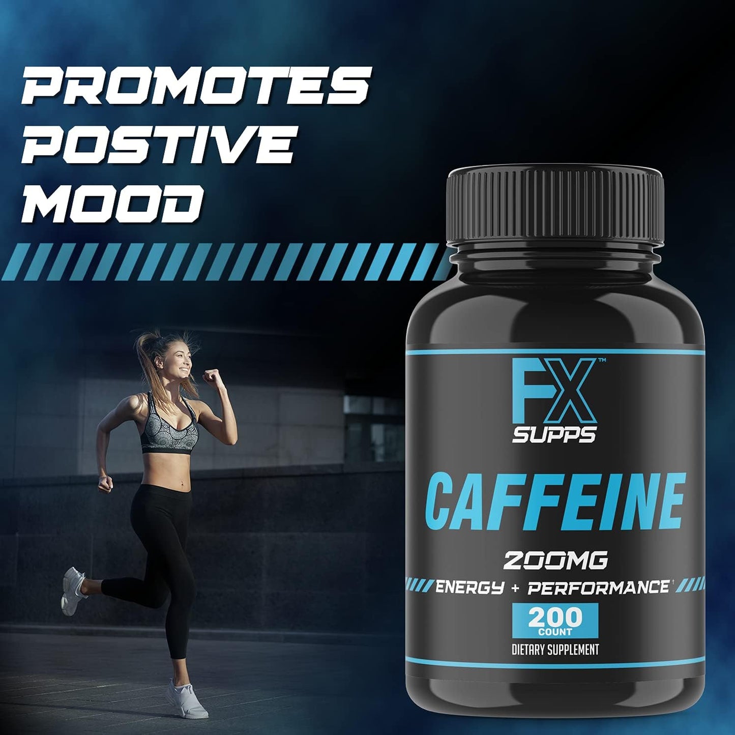 3-Pack FXSUPPS Caffeine 200mg Pills - Fast Acting Energy Supplement for Men and Women - Enhances Focus, Memory, & Metabolism Boost