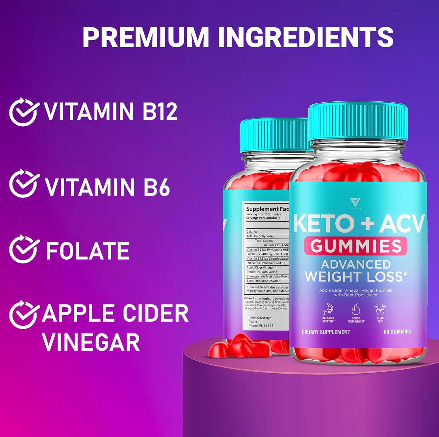 3 Pack Keto ACV Gummies for Advanced Slimming Formula - 1000MG Apple Cider Vinegar Gummy Supplement (180 Gummies)