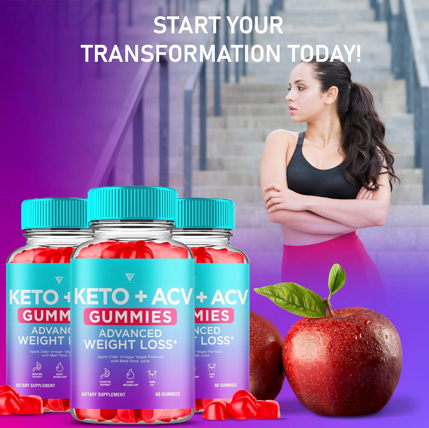3 Pack Keto ACV Gummies for Advanced Slimming Formula - 1000MG Apple Cider Vinegar Gummy Supplement (180 Gummies)