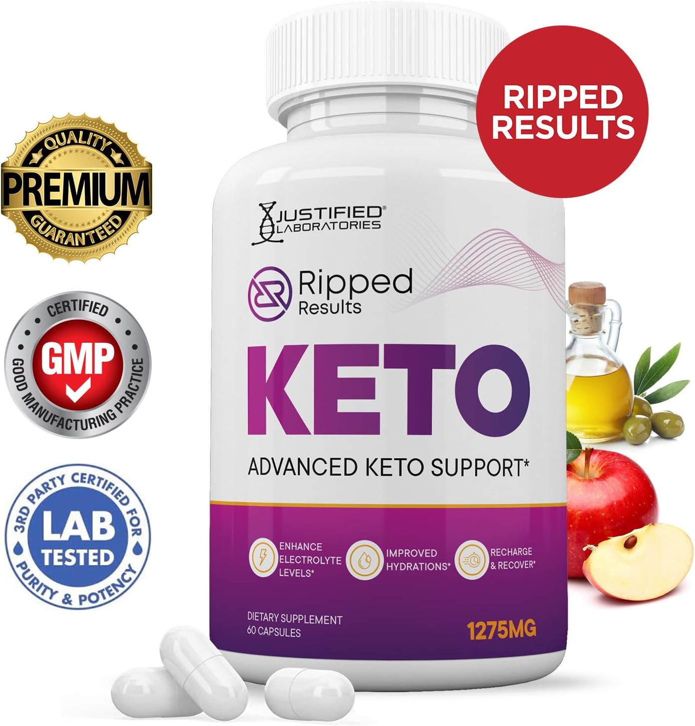 3 Pack Keto ACV Pills 1275MG with Green Tea & Olive Oil - Ripped Results Keto Support Blend - 180 Capsules
