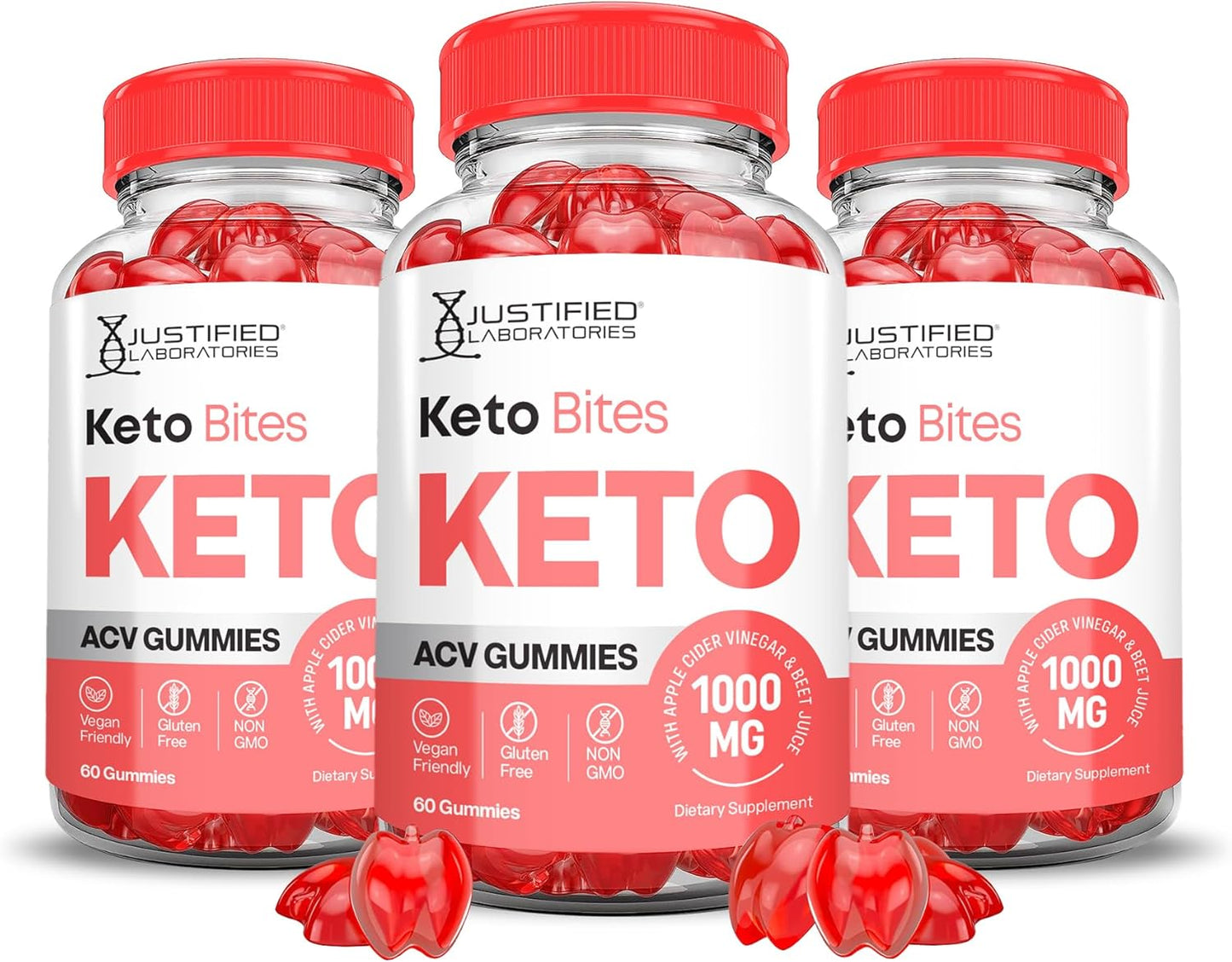3 Pack Keto Bites Gummies with ACV & B12 | 1000MG Advanced Formula | Vegan & Non GMO | Apple Cider Vinegar & Pomegranate Beet Juice Powder