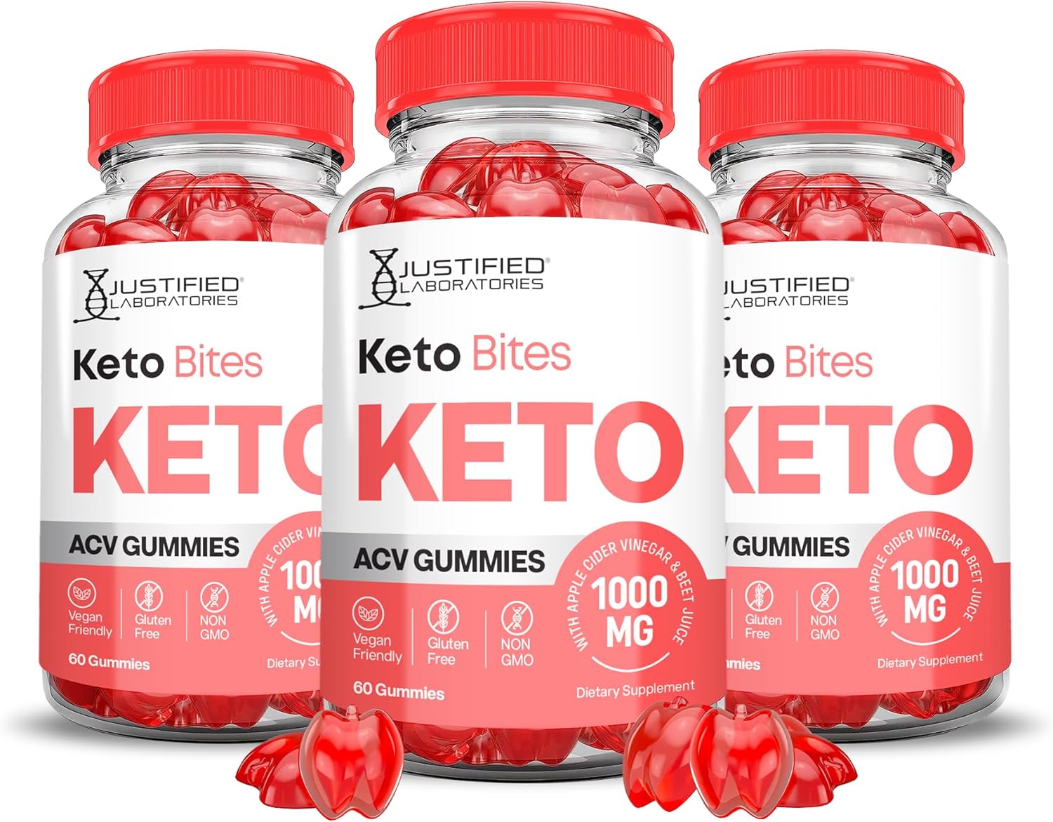 3 Pack Keto Bites Gummies with ACV & B12 | 1000MG Advanced Formula | Vegan & Non GMO | Apple Cider Vinegar & Pomegranate Beet Juice Powder