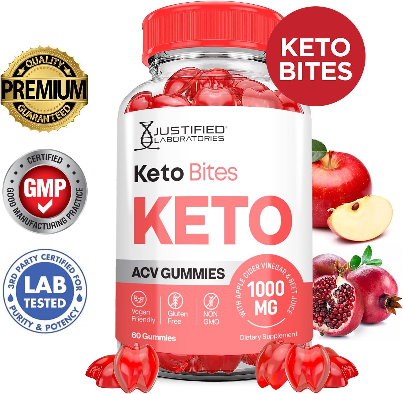 3 Pack Keto Bites Gummies with ACV & B12 | 1000MG Advanced Formula | Vegan & Non GMO | Apple Cider Vinegar & Pomegranate Beet Juice Powder