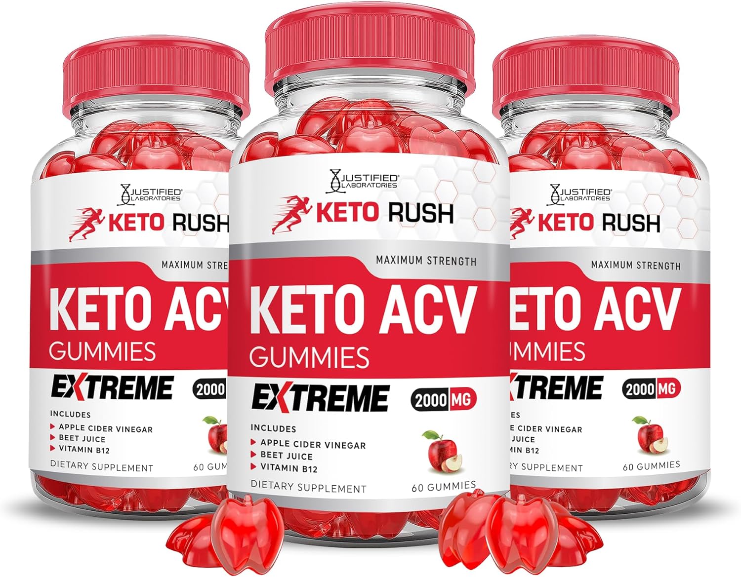 3 Pack Keto Rush Keto ACV Gummies - Extreme 2000MG Apple Cider Vinegar with Pomegranate & Beet Juice - B12 Vegan Non GMO - 180 Gummys