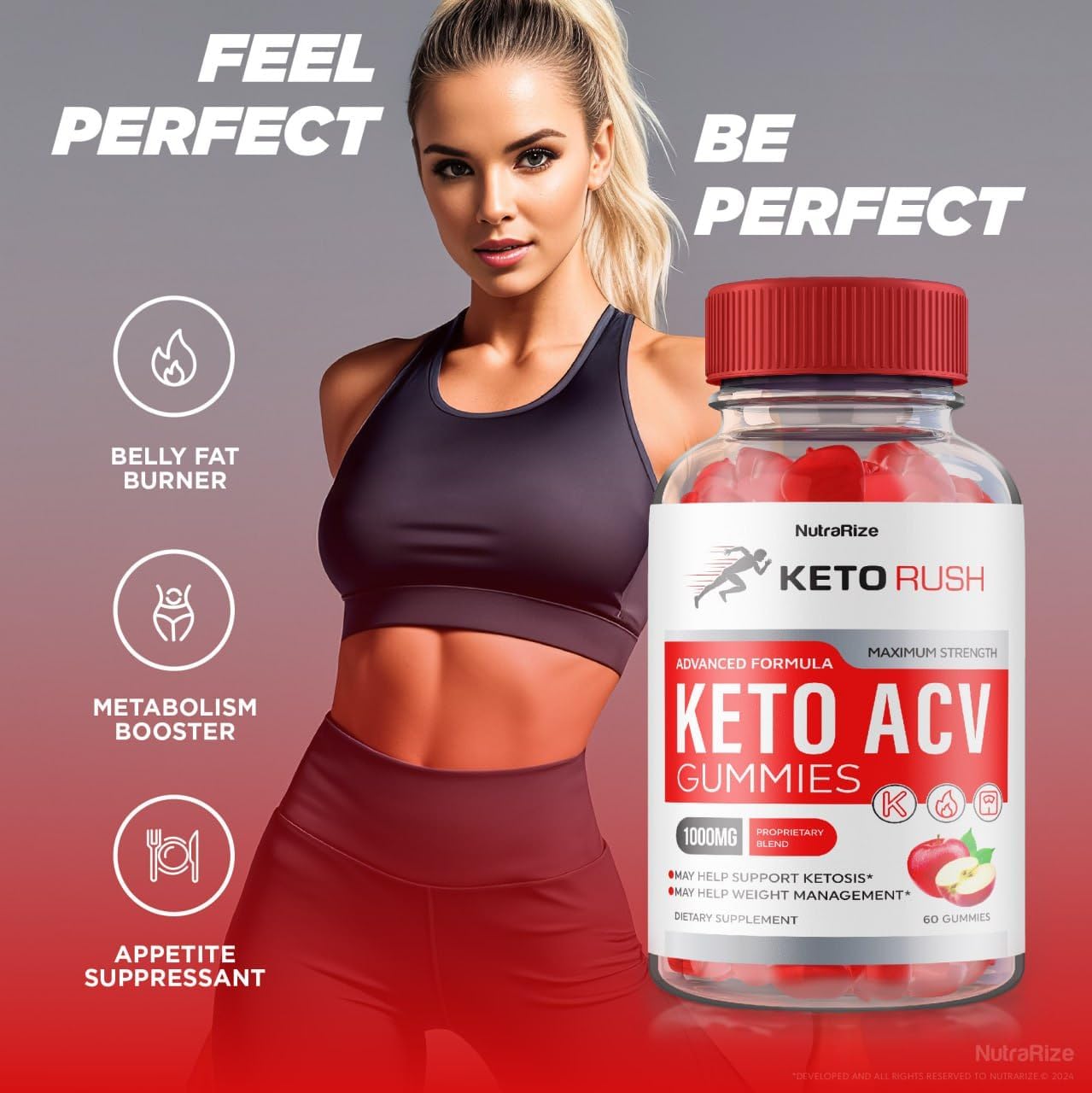 3 Pack Keto Rush Keto ACV Gummies for Slimming Formula Support - Maximum Strength Supplement - 180 Gummies