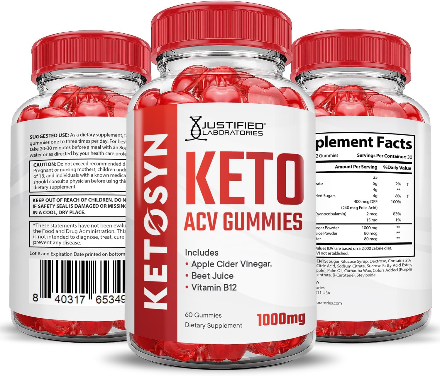 3 Pack Ketosyn Keto ACV Gummies with Pomegranate Beet Juice - 1000MG Advanced Formula - Vegan & Non GMO - 180 Gummies
