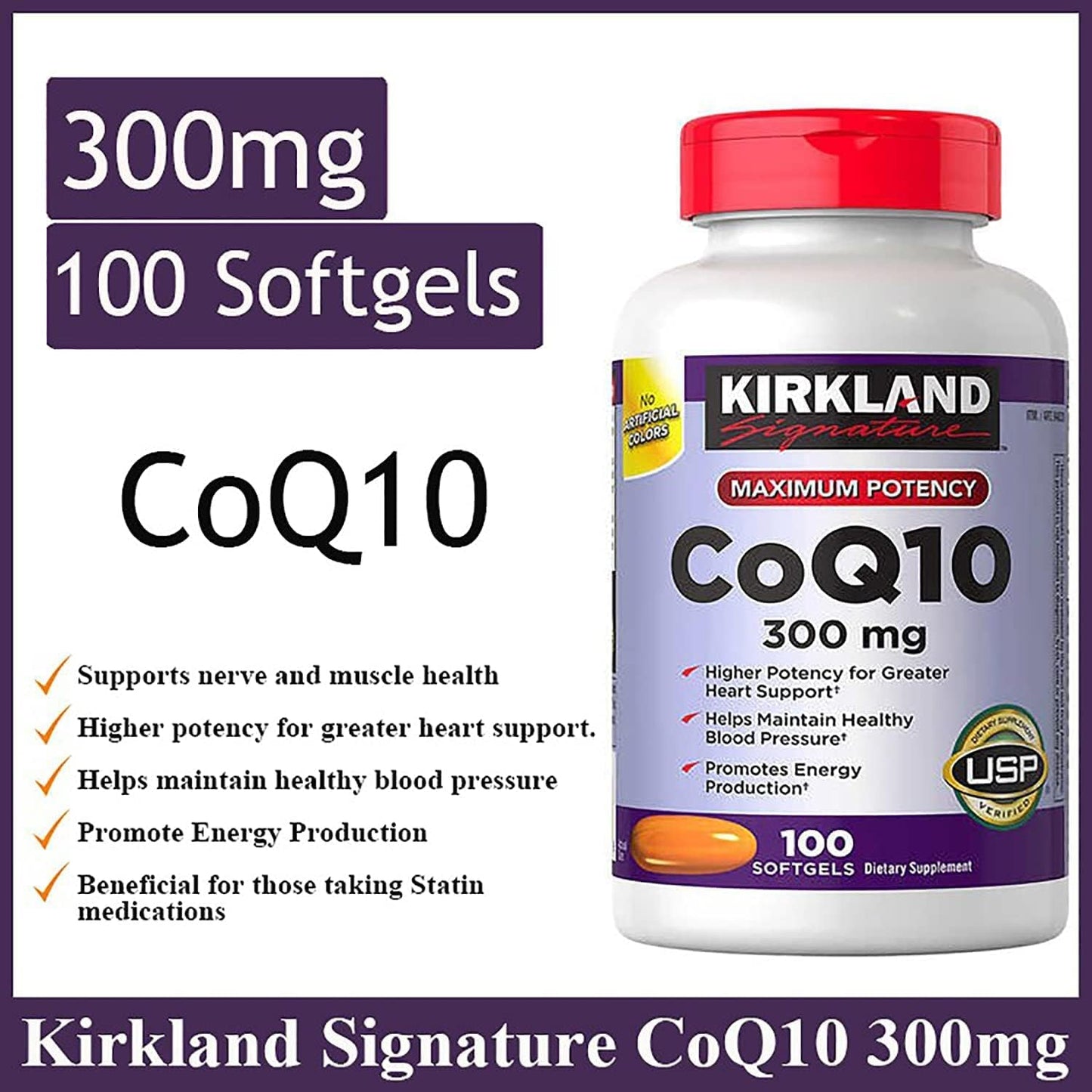 3 Pack Kirkland Signature CoQ10 300 mg Softgels - 100 Count