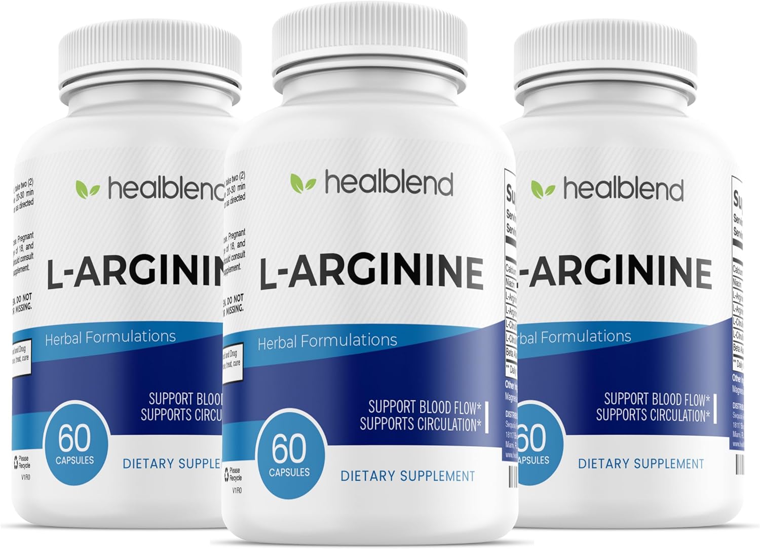 3-Pack L-Arginine Plus Supplement with Calcium, Niacin, L-Citrulline, and Beta Alanine - 180 Capsules