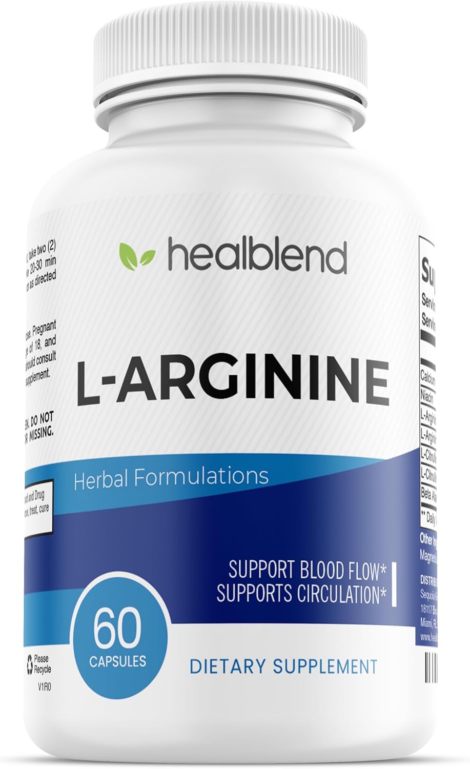 3-Pack L-Arginine Plus Supplement with Calcium, Niacin, L-Citrulline, and Beta Alanine - 180 Capsules