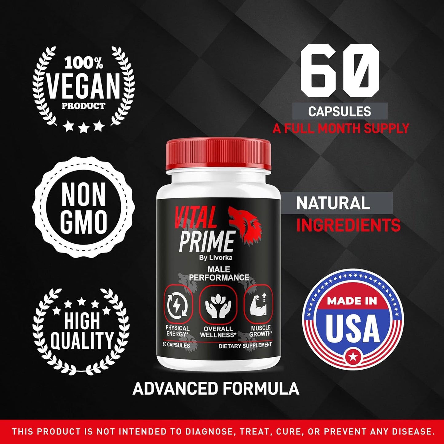 3 Pack LIVORKA Vital Prime for Men Capsules - Advanced Formula Supplement Support for 3 Months
