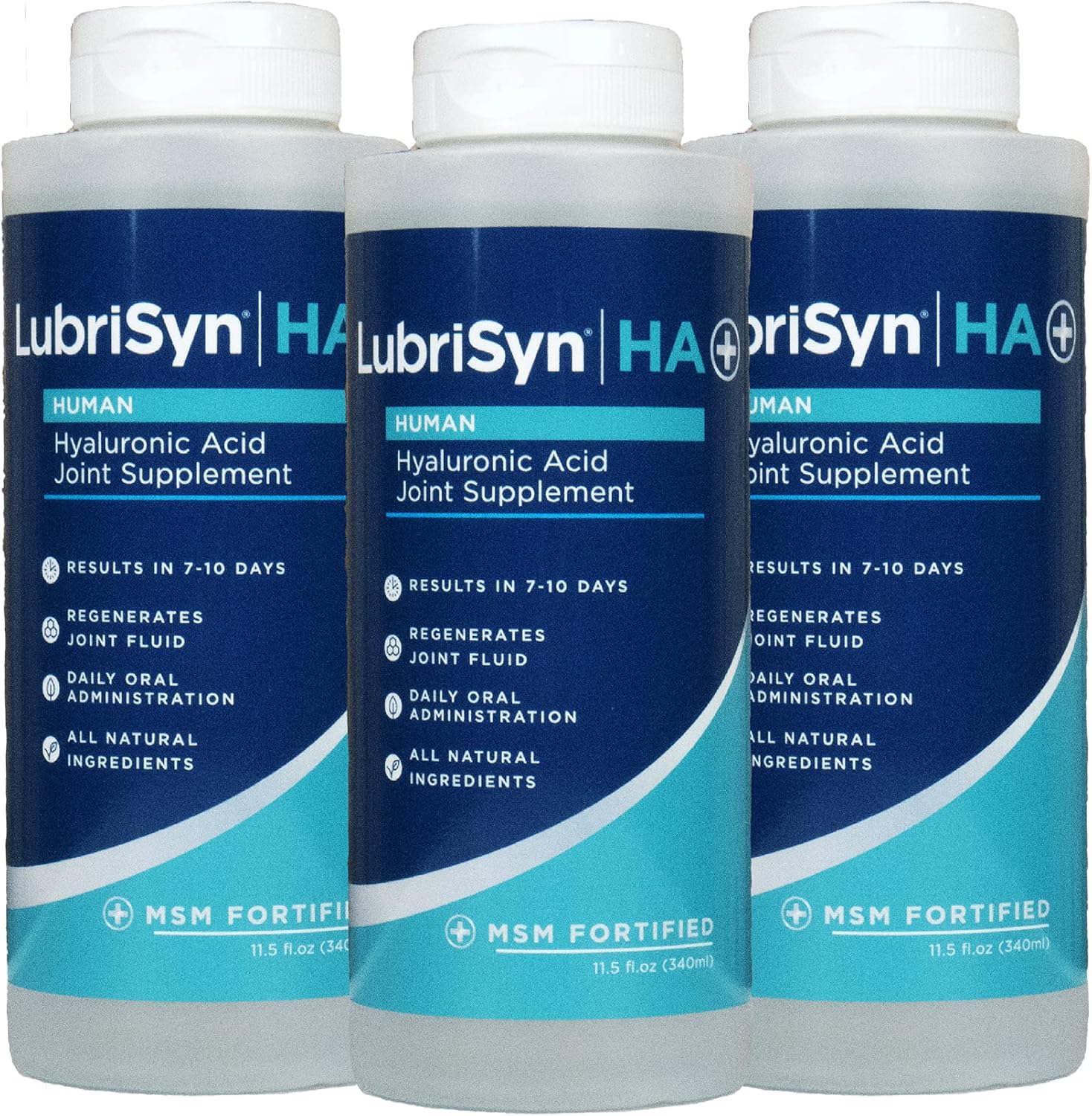 3-Pack Lubrisyn HA with MSM - Vegan Joint Relief Supplement - Made in USA - 90 Day Supply - Liquid Hyaluronic Acid Formula