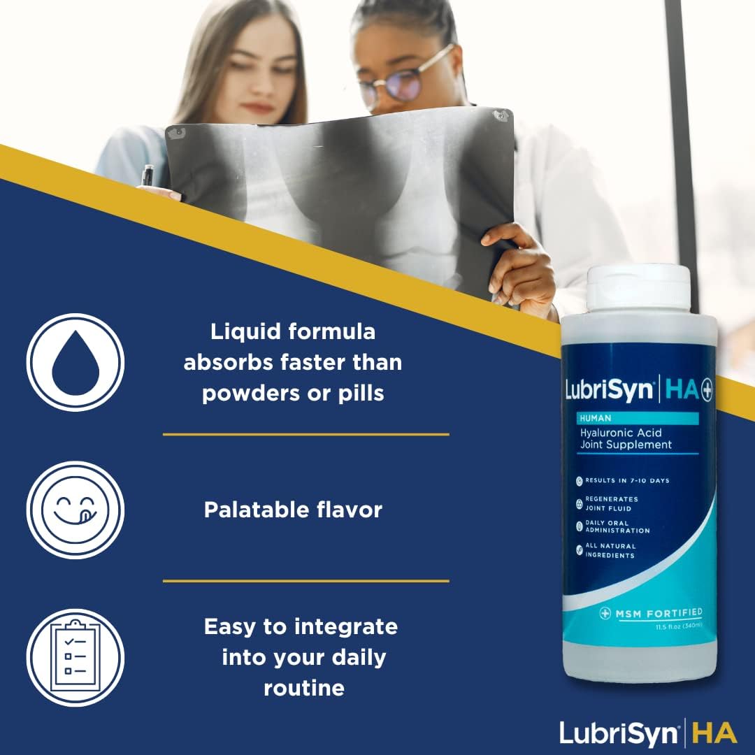 3-Pack Lubrisyn HA with MSM - Vegan Joint Relief Supplement - Made in USA - 90 Day Supply - Liquid Hyaluronic Acid Formula
