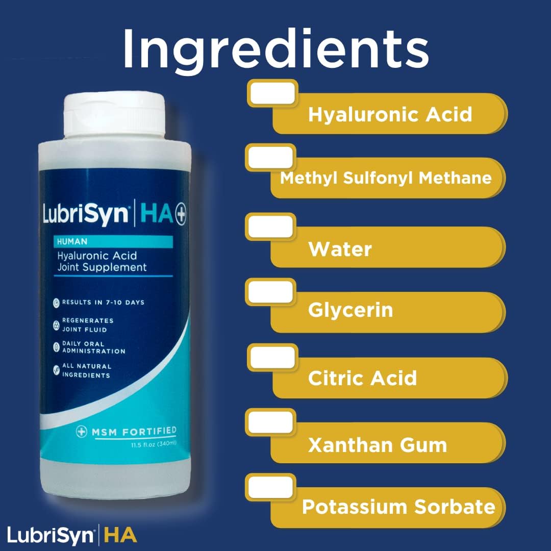 3-Pack Lubrisyn HA with MSM - Vegan Joint Relief Supplement - Made in USA - 90 Day Supply - Liquid Hyaluronic Acid Formula