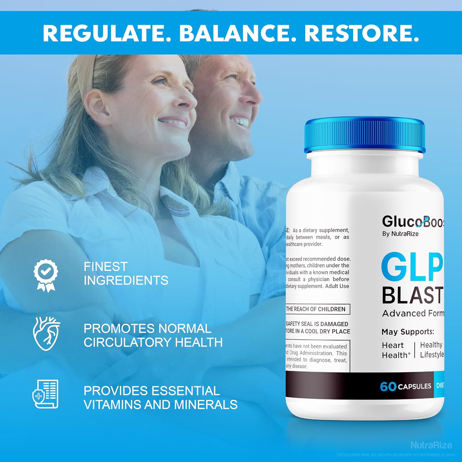 3 Pack NutraRize GlucoBoost Capsules - Official GLP-1 Booster for Stable Healthy Blood Sugar Levels - Natural Formula with Premium Blood Support Vitamins - 180 Capsules