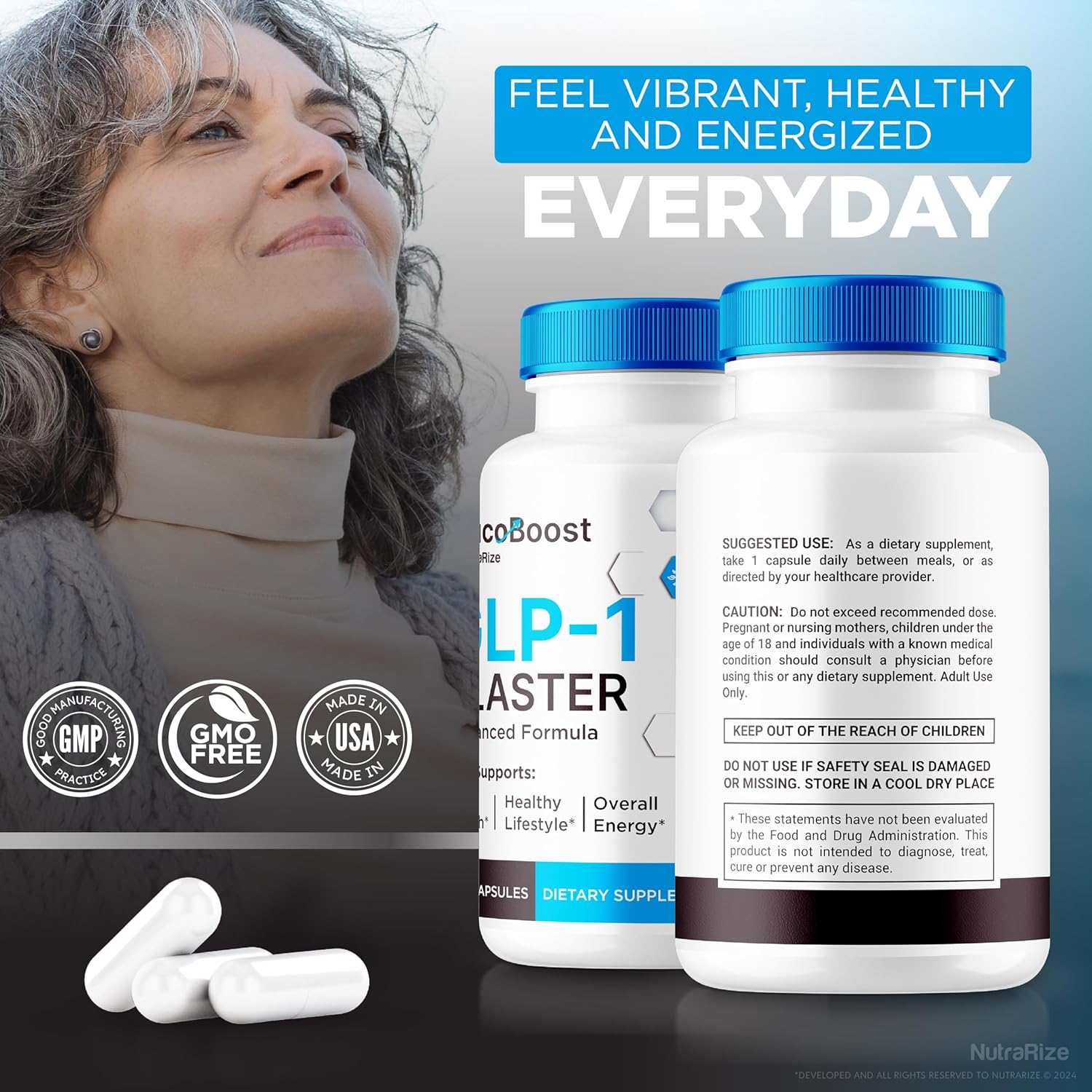 3 Pack NutraRize GlucoBoost Capsules - Official GLP-1 Booster for Stable Healthy Blood Sugar Levels - Natural Formula with Premium Blood Support Vitamins - 180 Capsules