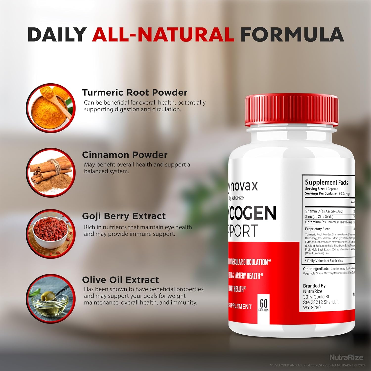 3 Pack NutraRize Glynovax Pills - Glycogen Support Formula, Natural Supplement for Stable Levels - Official Glyno Vax Reviews (180 Capsules)
