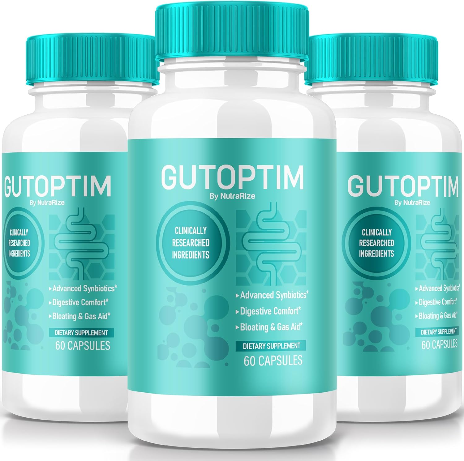 3 Pack NutraRize GutOptim Vitamin Capsules for Gut Health, All Natural Digestive Wellness Supplement - Extra Strength Formula with 180 Capsules