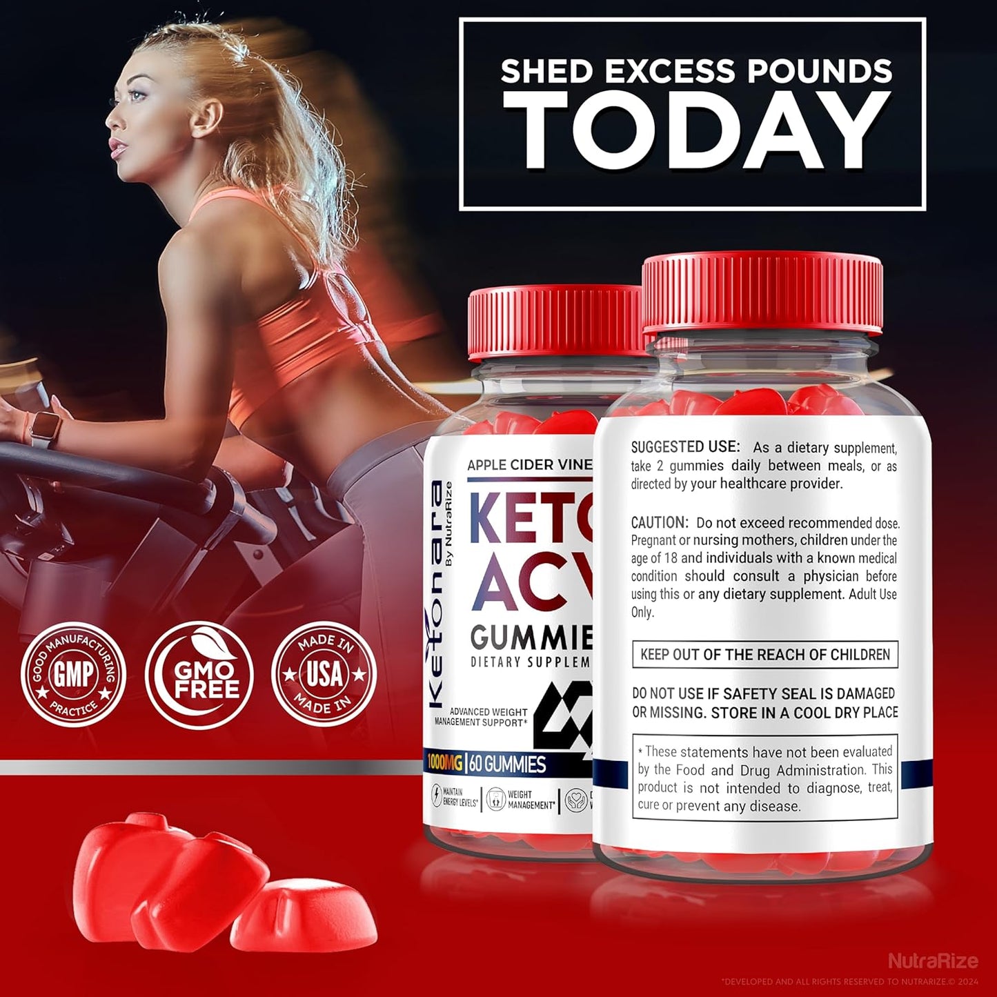 3 Pack NutraRize Ketonara Keto ACV Gummies for Slimming Formula - Advanced Keto Formula with Apple Cider Vinegar - 180 Gummies - Reviews included