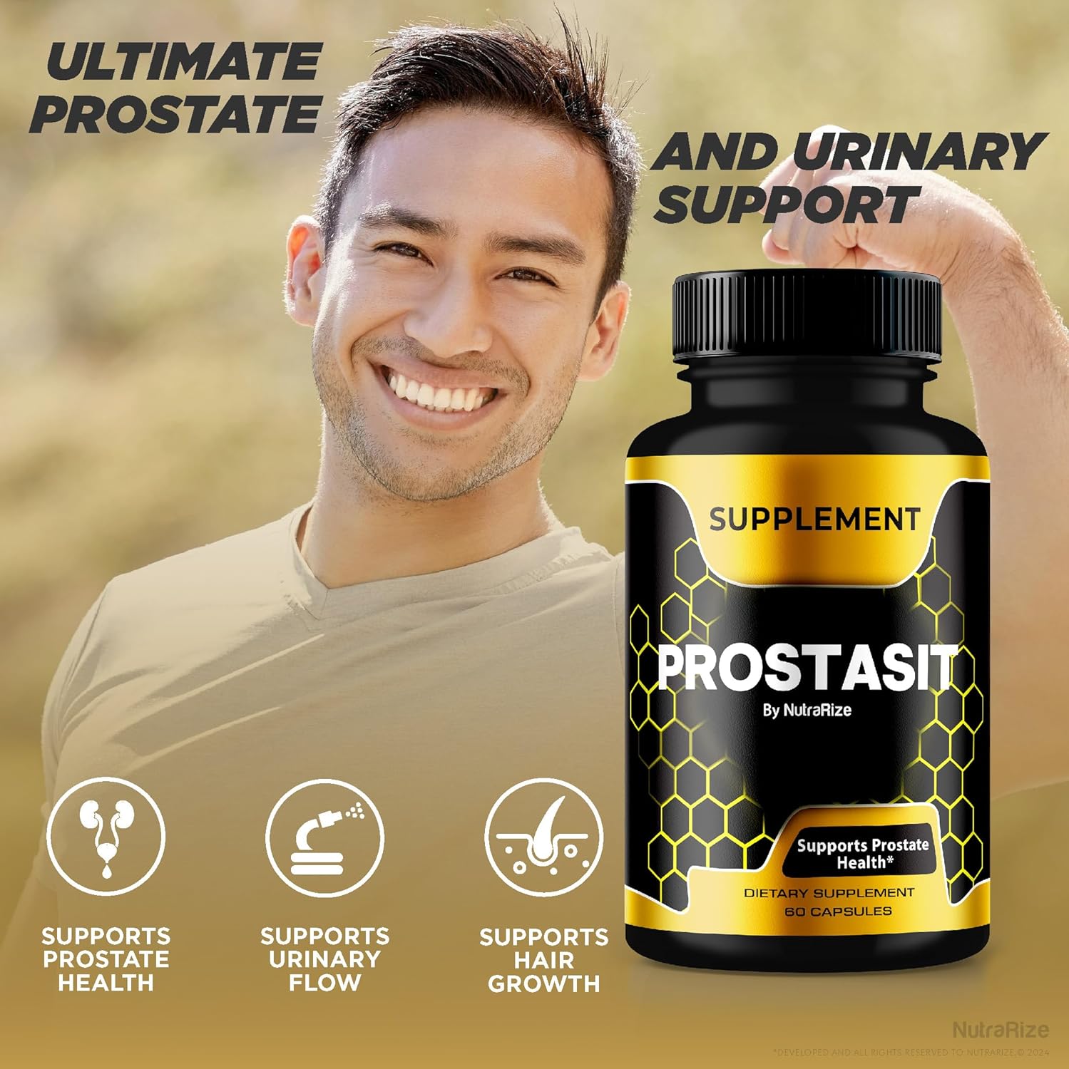 3 Pack NutraRize Prostasit Capsules - Natural Premium Formula for Prostate Health - Official Health Supplement - 180 Capsules