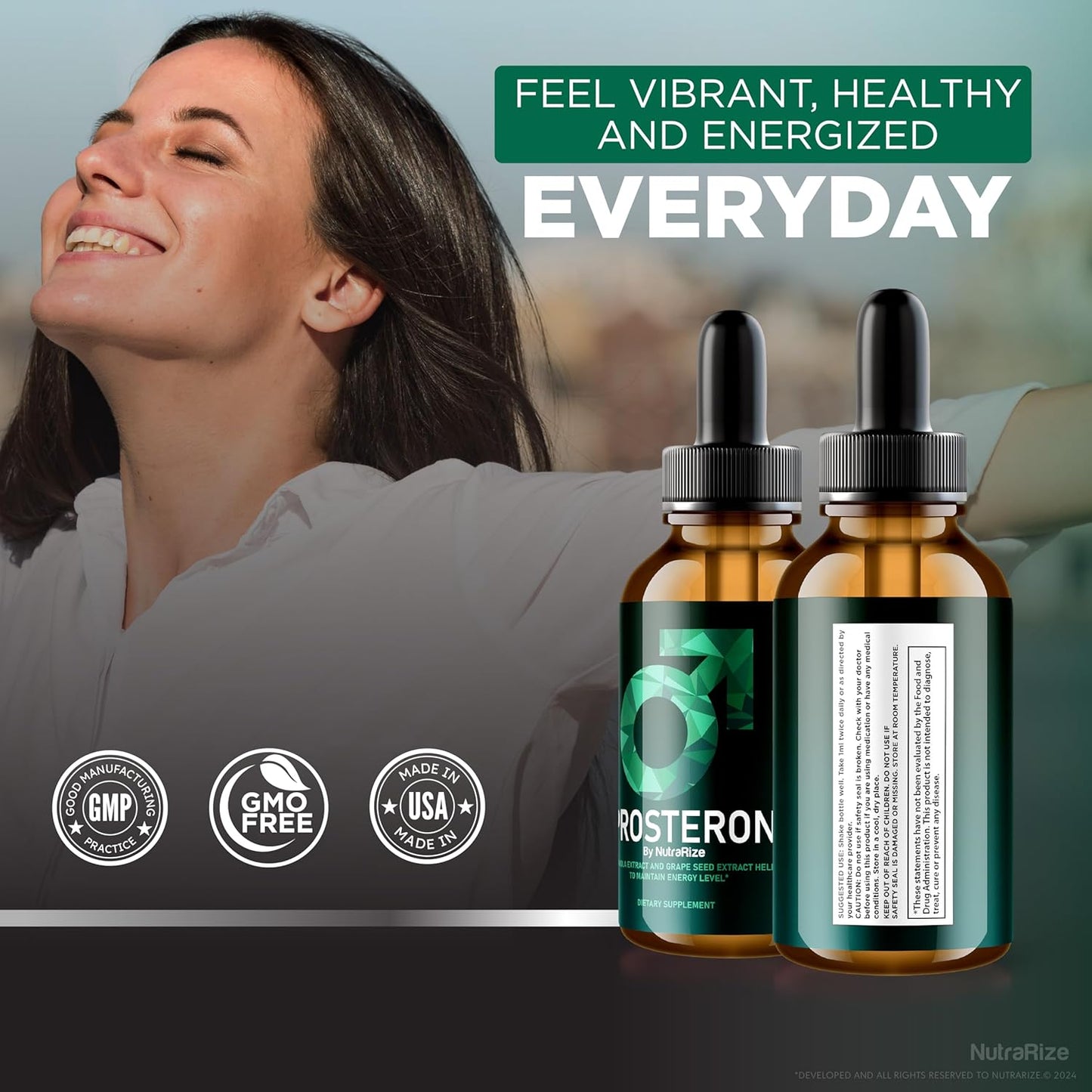 3-Pack NutraRize Prosteron Drops for Prostate Health - All-Natural Supplement with Premium Vitamins for Circulation Support - Official Formula Reviews (90 Servings)