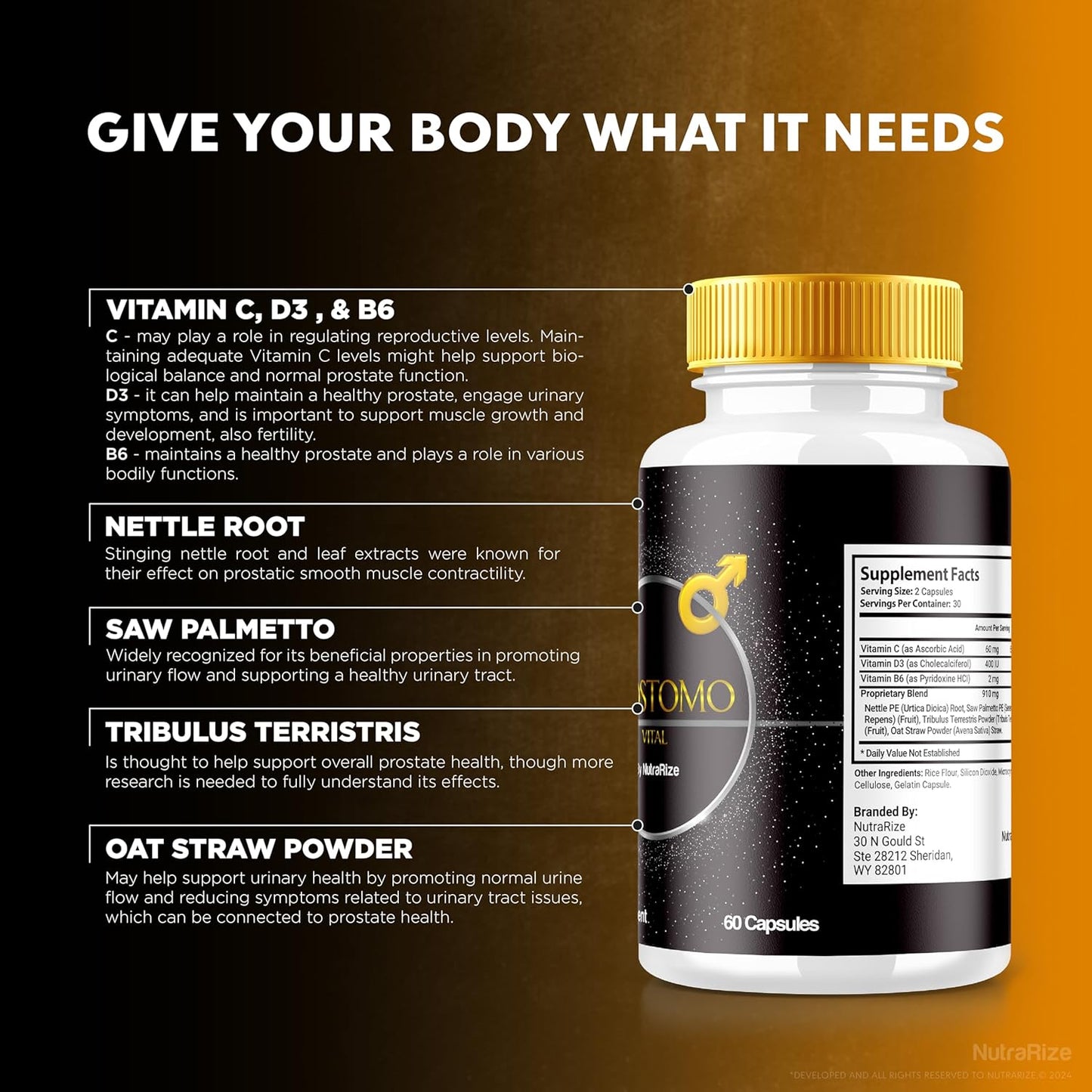 3 Pack NutraRize Prostomo Capsules: Official Formula for Prostate Health, Natural Supplement for Wellness, Premium Pros Tomo Pills (180 Capsules)