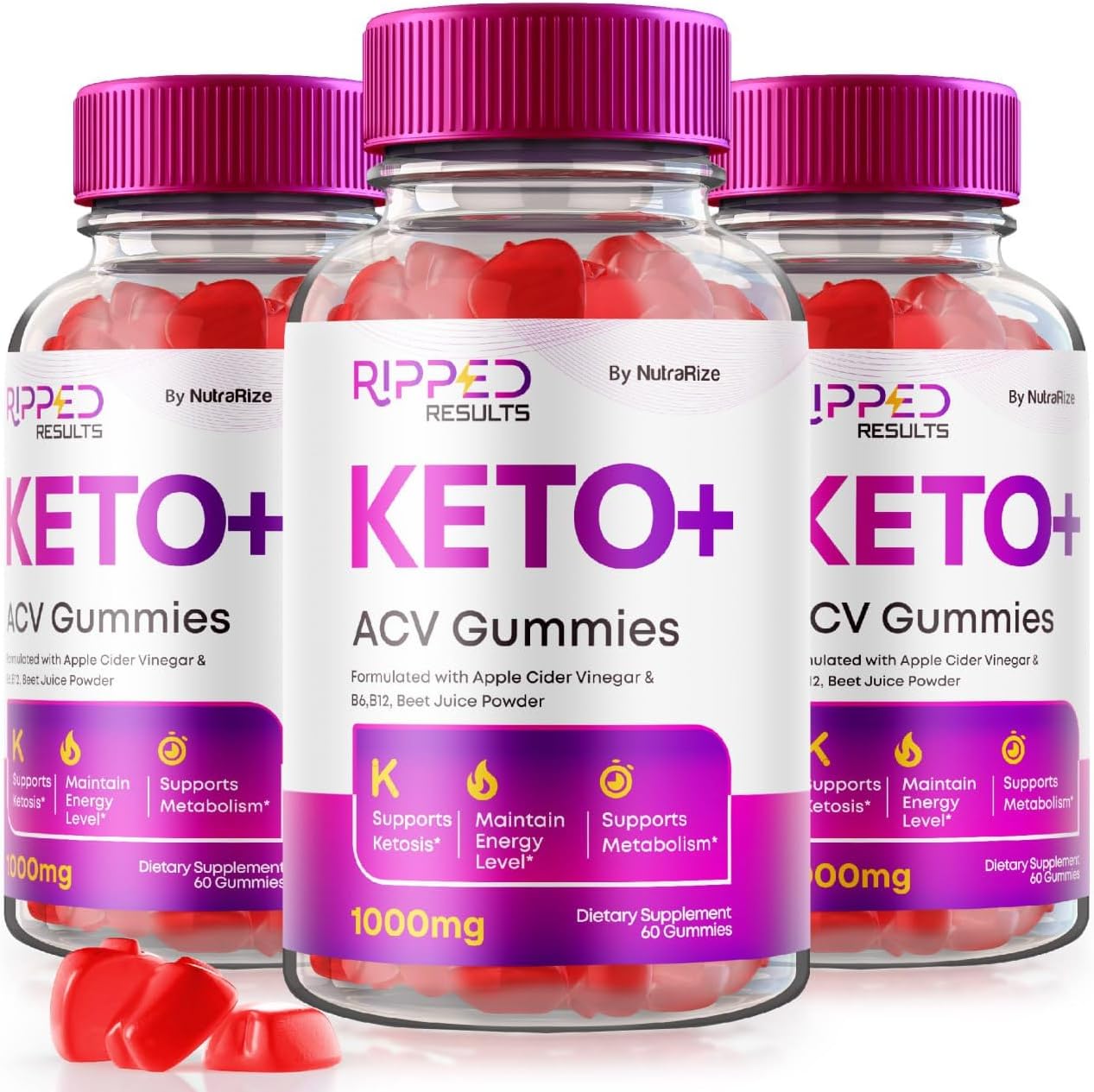 3-Pack NutraRize Ripped Results Keto+ACV Gummies for Advanced Weight Loss - 180 Gummies